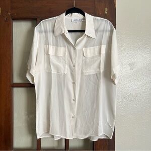 Lord & Taylor Cream Silk Button Down Shirt (12)